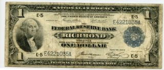 Us 1918 $1 Richmond Dollar Bill National Currency Large Note 1035a