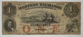 1855 $1 Western Exchange Omaha City Nebraska Obsolete Currency Banknote (001)
