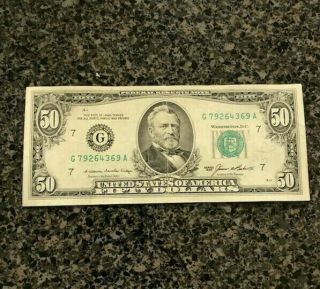 1985 (g7) $50 Fifty Dollar Bill Federal Reserve Note Chicago G79264369a.
