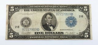 Series Of 1914 $5 Federal Reserve Note In Fine Mellon/white Ny,  Ny