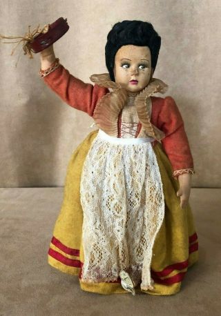 Vintage Doll Magis Roma Napoli Woman Tamborine Felt & Cloth Made In Italy Figure