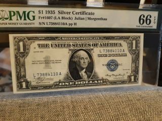 1935 $1 Silver Certificate Fr 1607 La Block Pmg 66 Epq 20