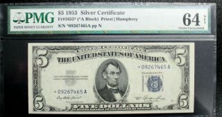 Fr - 1655 1953 Series Star $5 Silver Certificate Pmg 64 Priced For Quick