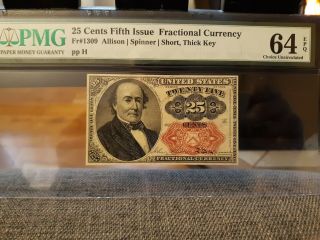 25 Cent - Fractional Currency - Fr 1309 Fifth Issue Pmg 64 Epq 1