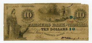 1848 $10 The Farmers Bank Of Virginia Note (alexandria Branch)