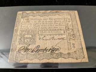 1772 Pennsylvania 2 Shillings 6 Pence Colonial Currency Note S/n 21921