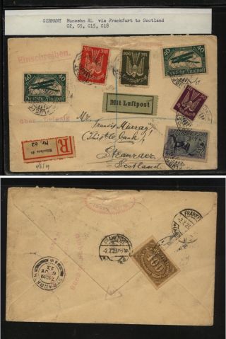 Germany Franking Registered Airmail Cover To Scotland 1923 Kl1230