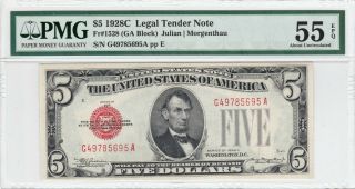 1928C $5 Legal Tender Note PMG 55 EPQ About Uncirculated AU Five Dollars 2