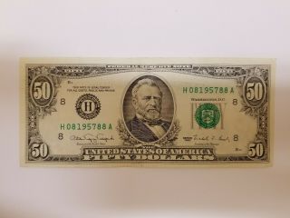 1990 St.  Louis $50 Dollar Bill Note Frn H08195788a Margins Crisp
