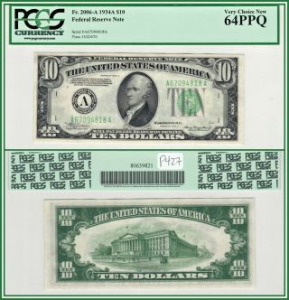 1934a Boston $10 Federal Reserve Note Pcgs 64 Ppq Very Choice Unc Frn