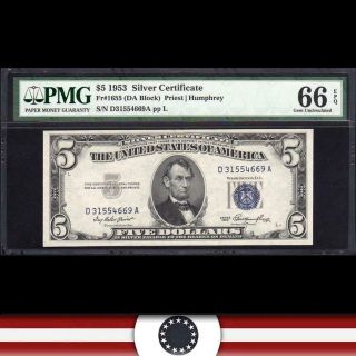 1953 $5 Silver Certificate Pmg 66 Epq Fr 1655 D31554669a