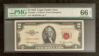 Nqc Fr.  1509 (a Block) $2 1953 Legal Tender Note Pmg Gem Unc.  Ms 66 Epq