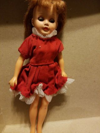 Vintage Uneeda Doll Red Dress Sleepy Eyes 10 "