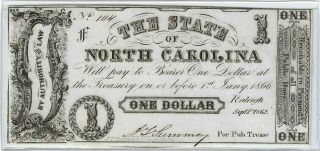 1862 One Dollar Obsolete Note The State Of North Carolina Very
