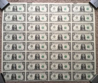 2006 Uncut Sheet Of 1 Dollar Bills = Bureau Of Engraving = 32 Crisp Notes
