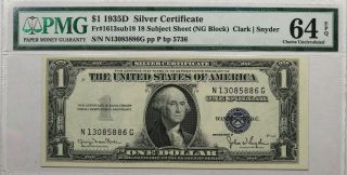 1935 D $1 Silver Certificate Ng Block Fr.  1613 Sub18 Pmg 64 Choice Unc (886g)