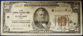 1929 $50 Fed.  Res.  Bank Note Vf,  Fr - 1880 - D