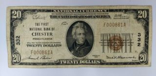1929 $20 First National Bank Of Chester Pennsylvania Note