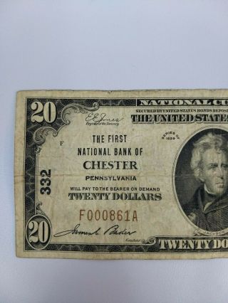 1929 $20 First National Bank of Chester Pennsylvania Note 2