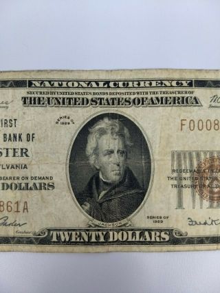 1929 $20 First National Bank of Chester Pennsylvania Note 3
