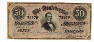 1864 Confederate States Of America $50 Dollar Bill T - 66 Large Note