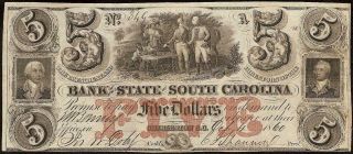 Large 1860 $5 Dollar Bill South Carolina Bank Note Currency Old Paper Money Vf