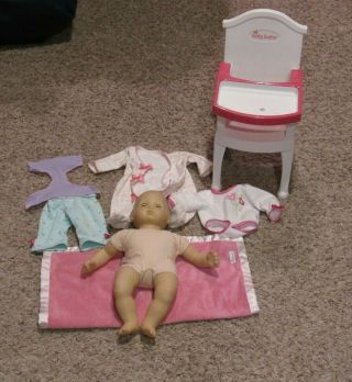 American Girl Bitty Baby Doll,  High Chair,  Clothes,  Blanket