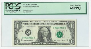 $1 1995 Federal Reserve Note Gem 68 C00222222c