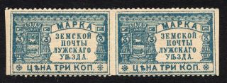 Russian Zemstvo Luga 1900 Pair Stamps Solov 17 Mh Missed Perf.  Cv=20$ Rrr