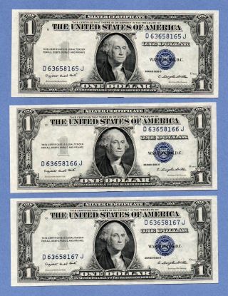 1935 - G $1 Silver Certificates 3 Consecutive Dollar Bills With Motto