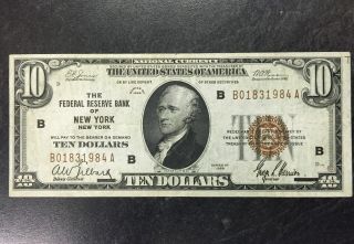 1929 United States $10 Dollar National Currency York Note