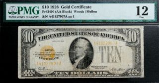 Fr 2400 1928 $10 Gold Certificate Pmg 12 Fine Quick