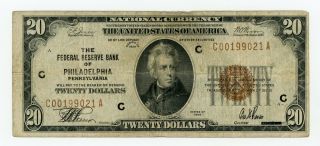 1929 Fr.  1870 - C $20 United States (philadelphia,  Pa) Federal Reserve Bank Note