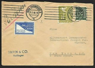 Germany Commercial Airmail Cover With Jeia Air Label Tied To Usa,  11 May 1948
