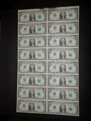 One Dollar Reserve Notes Uncut Sheet Of 16 Bills Dated 1981 In Shape