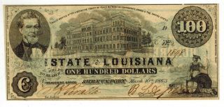 1863 The State Of Louisiana $100 Obsolete Currency