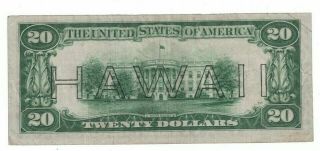 1934 A Series US $20 Twenty Dollar War Time Issue Currency Hawaii Note H69503776 2