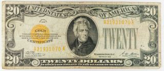 Series 1928 $20 Twenty Dollar Federal Reserve Note Gold Certificate