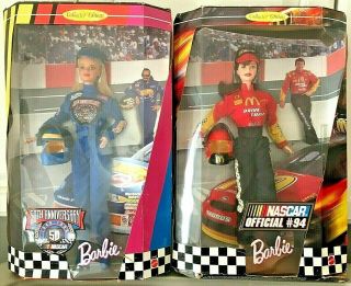 Nascar Collector Edition Barbie Dolls: 50th Anniversary & 94 Mcdonalds Nrfb