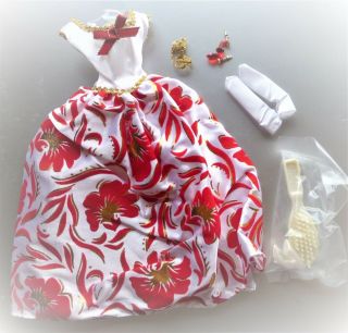 Barbie Evening Flame Elegant White & Red Floral Satin Gown & Accs 1995 15533