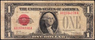 SCARCE Fine 1928 $1 RED SEAL US Note A01594238A 2
