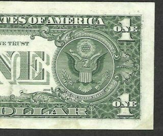 1977 A $1 DOLLAR BILL MISALIGNMENT SHIFT ERROR NOTE CURRENCY PAPER MONEY NO RES 2