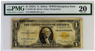 1935 A Series North Africa Wwii $1 Silver Certificate Pmg 20 Vf Fr - 2306