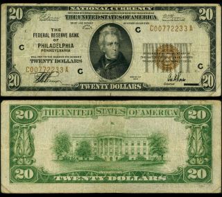 Fr.  1870 C $20 1929 Federal Reserve Bank Note Philadelphia Fine,