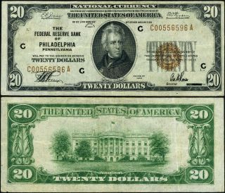 Fr.  1870 C $20 1929 Federal Reserve Bank Note Philadelphia Xf