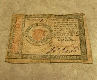 1779 Colonial Currency Bank Note $1 One Spanish Milled Dollar