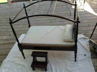 Vtg.  Xlarge Wood Canopy Doll Bed 33 - 1/2 " L X 20 - 3/4 W 30 - 1/2 " H 4 Poster W/steps