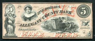 1861 $5 The Allegany County Bank Cumberland,  Md Obsolete About Unc