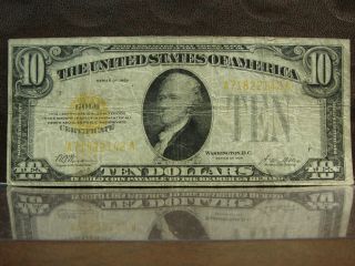 1928 $10 Ten Dollar Small Size Gold Certificate Circulated Fine