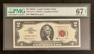Nqc Fr.  1514 (a Block) $2 1963a Legal Tender Note Pmg Gem Un.  Ms 67 Epq